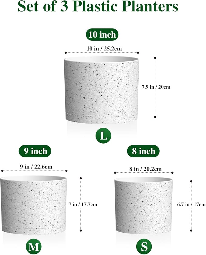 Plant Pots, 10/9/8 Inch 3 Pack Cylindrical Flower Pots - Image 2