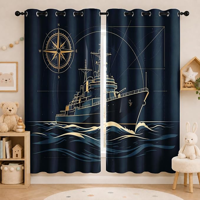 Navy Blue Warship Blackout Curtains - Image 2
