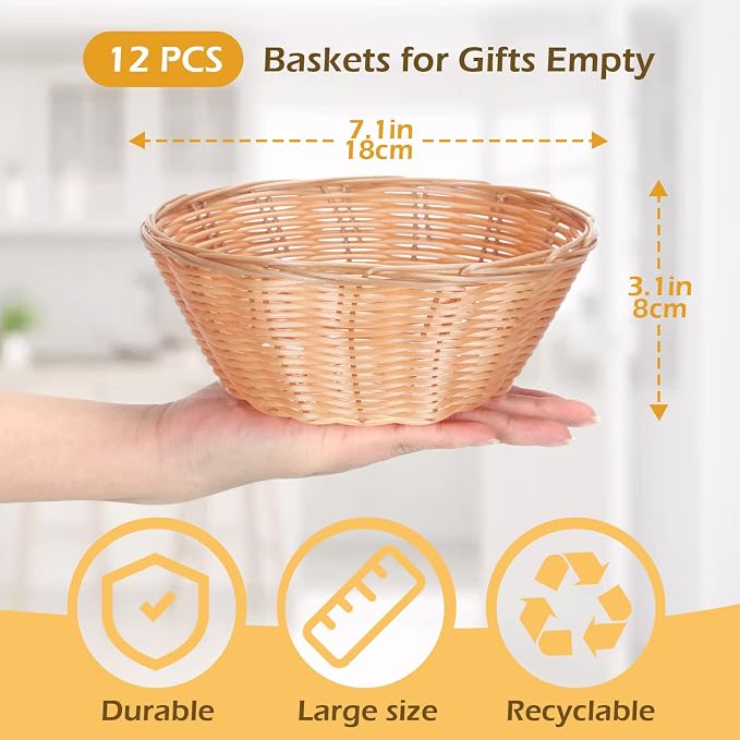 Zopeal 12 Pcs 7'' Woven Bread Baskets Bulk Plastic Round Woven Small Baskets - Image 2