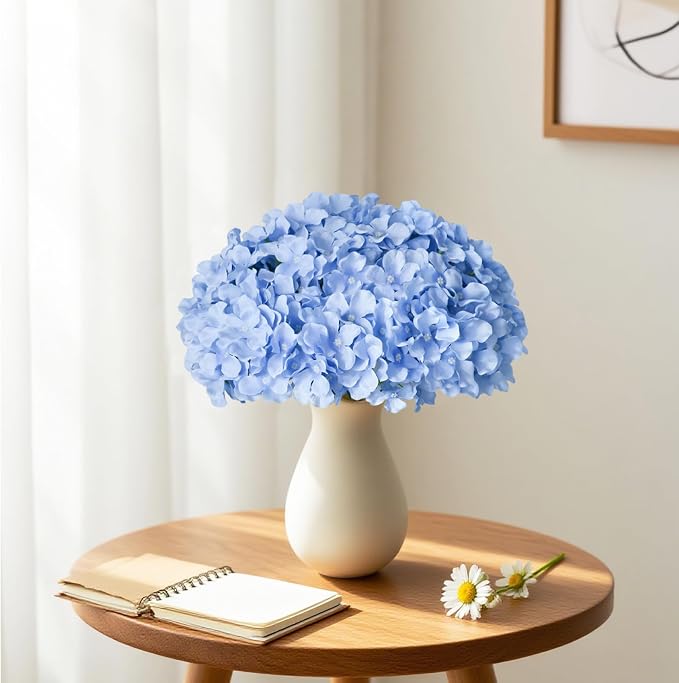 65Pcs Blue Hydrangea Artificial Flowers Bulk，Realistic Silk Fake Flowers - Image 8