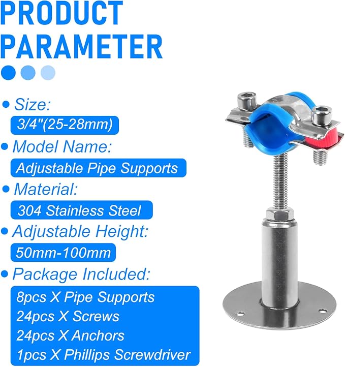 8PCS 304 Stainless Steel Wall Mount Ceiling Mount Pipe Supports, Suitable - Image 6