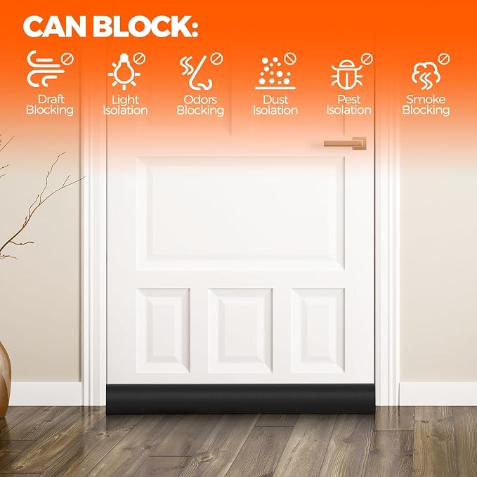 Holikme Door Draft Stopper Adjustable Door Sweeps, 32 Inch Black | Draft Stopper - Image 2