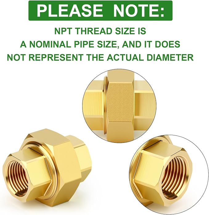 2PCS Brass Union，3/8" NPT Female x 3/8" NPT Female Brass Pipe Fitting - Image 3