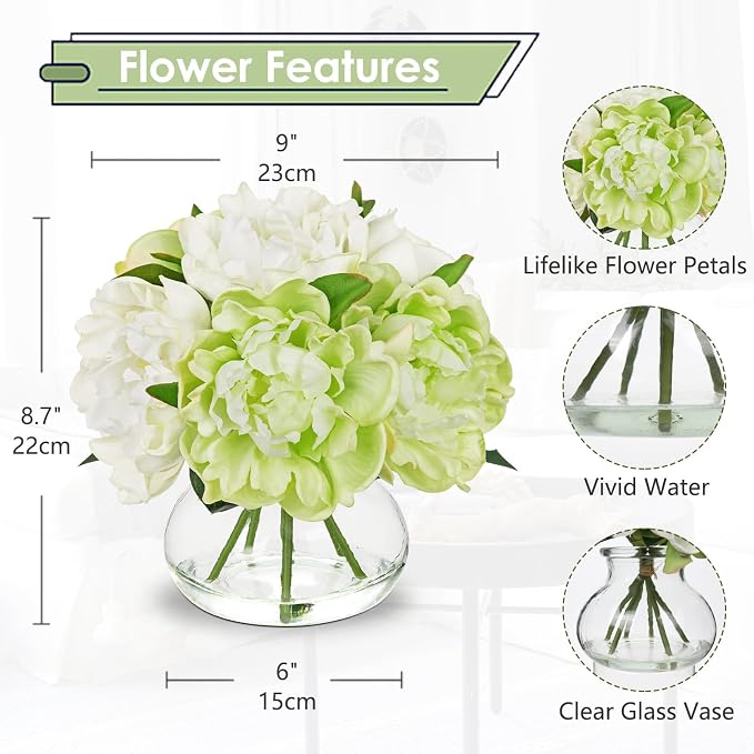 Hollyone White and Green Peonies Artificial Flowers - Image 2