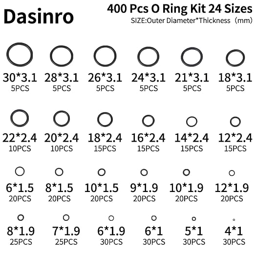 400 Pcs Rubber O-Rings Assortment Kit, 24 Sizes Rubber O-Ring Sealing Seal - Image 2