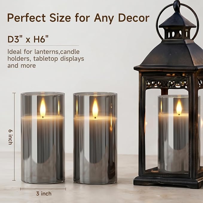 Homemory Grey Glass Flameless Candles, Real Wax, Remote Timer, 2 Pack | D3"xH6" - Image 7