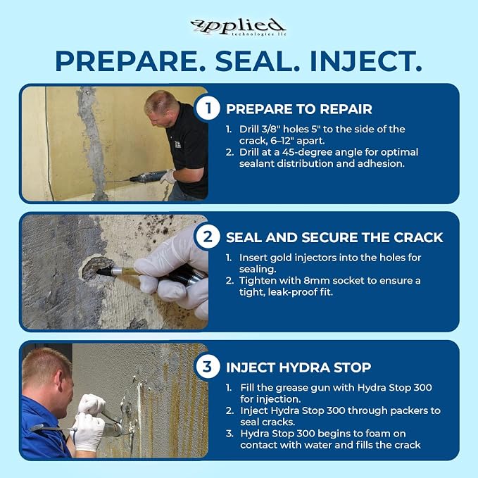 Acta-Leak 10' Foundation Crack Repair Injection Kit, Hydra Stop 300 Expanding - Image 8