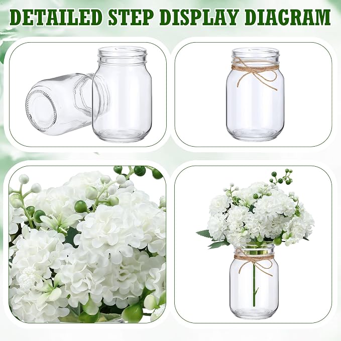 XunYee 10 Set Mason Jars for Centerpieces, Hydrangea | Mason Jar Flower Vases - Image 3