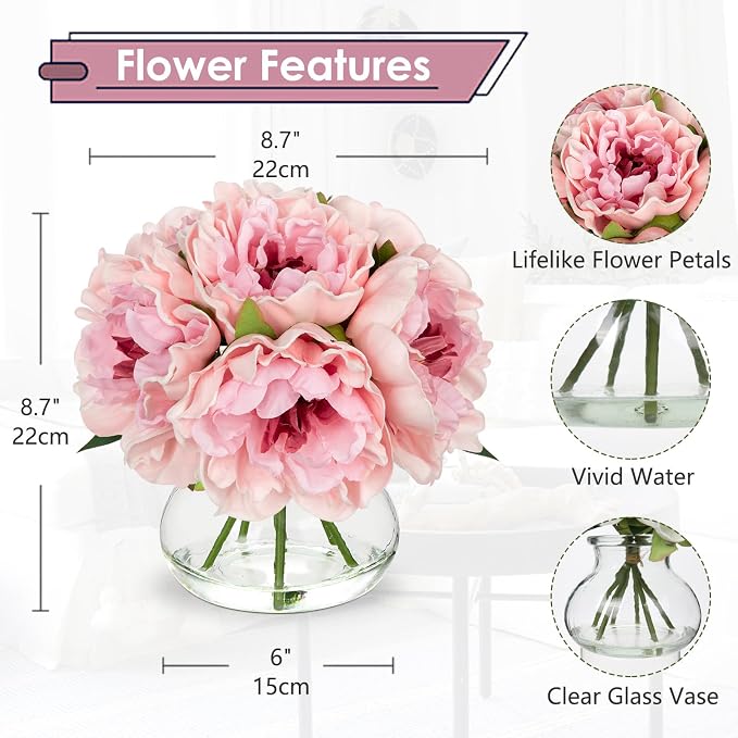 Hollyone Light Pink Peonies Artificial Flowers - Image 2