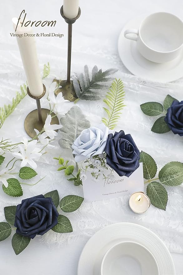 Artificial Flowers 25pcs Real Looking Navy Blue Foam Fake Roses - Image 3