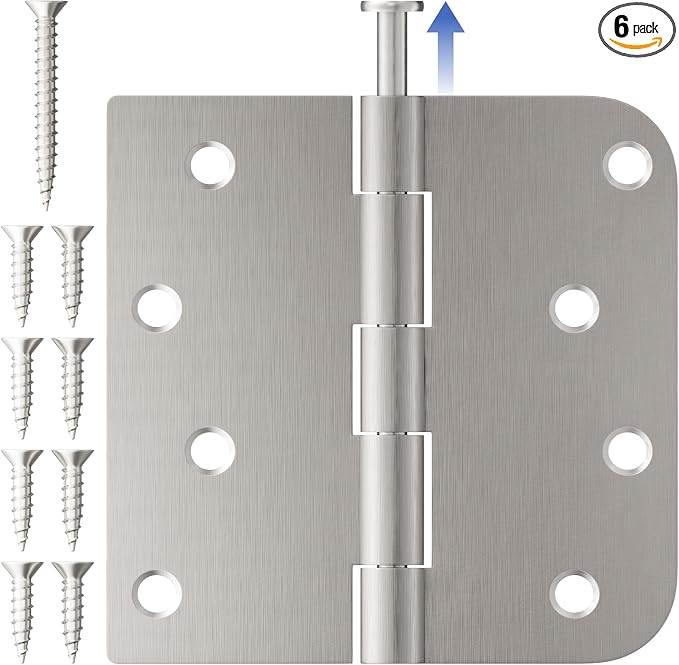 6 Pack Satin Nickel Door Hinges 4 Inch, Heavy Duty Iron Exterior/Interior Hinges by RAFECIEE