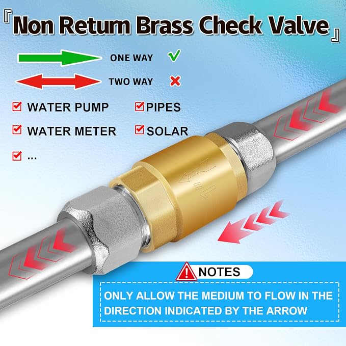 2Pcs 1in NPT Spring Check Valve, Brass Non Return One Way Check Valve, Vertical - Image 7