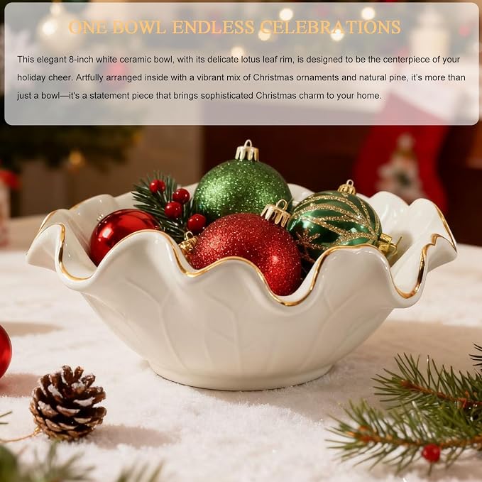 Handcrafted 8" White Ceramic Ruffle Bowl - Image 6
