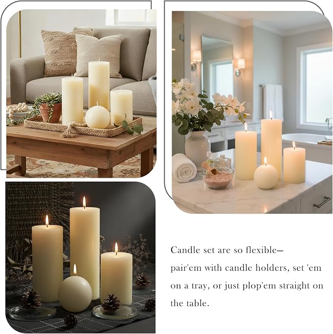 Rustic Ivory Pillar Candles Set - Image 7