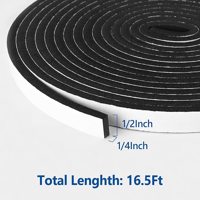 Kikerike Self Adhesive Foam Tape Weatherstrip 1/2In x 1/4In x 16.5Ft High - Image 2