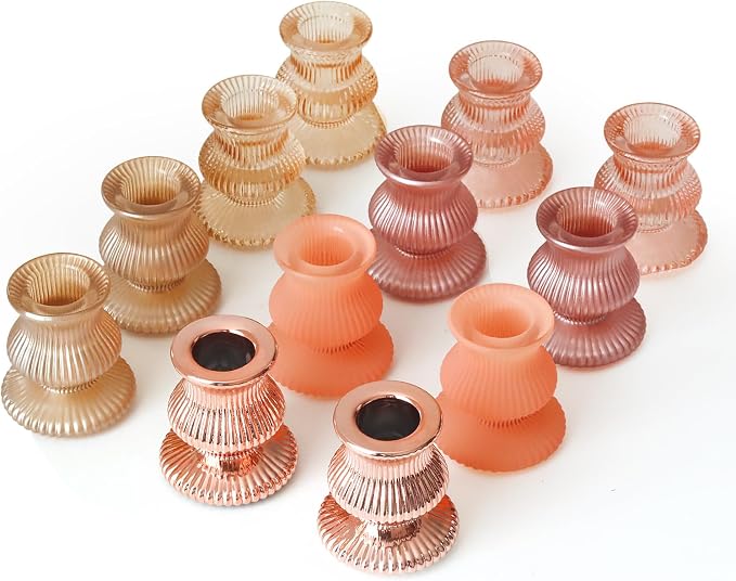 WDHODEC Pink Gold Candlestick Holders 12PCS Glass Taper Candle Holders by WDHODEC
