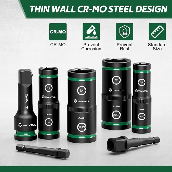 Lug Nut Impact Socket Set, CR-MO Steel, 20-IN-10 Deep Flip Socket Set, Thin - Image 4