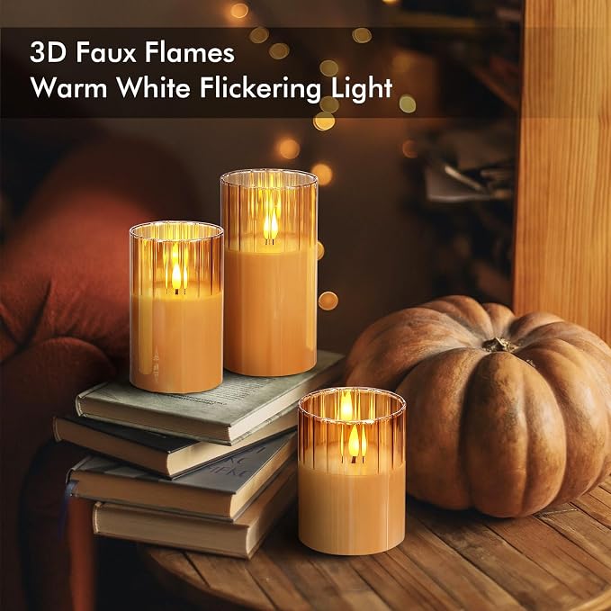 Rhytsing Gold Ribbed Glass Battery Operated LED Candles - Image 2