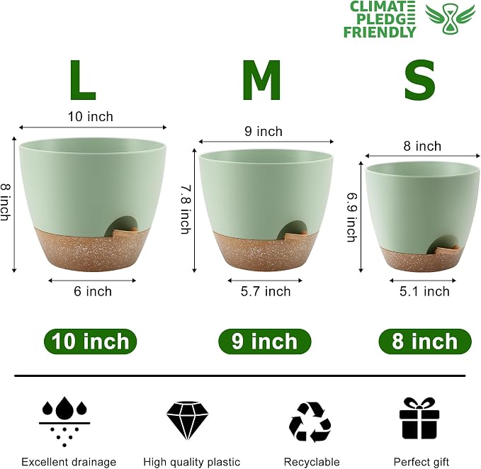 QRRICA Plant Pots 10/9/8 Inch Self Watering Pots, Plastic Flower Pots, Nursery - Image 3