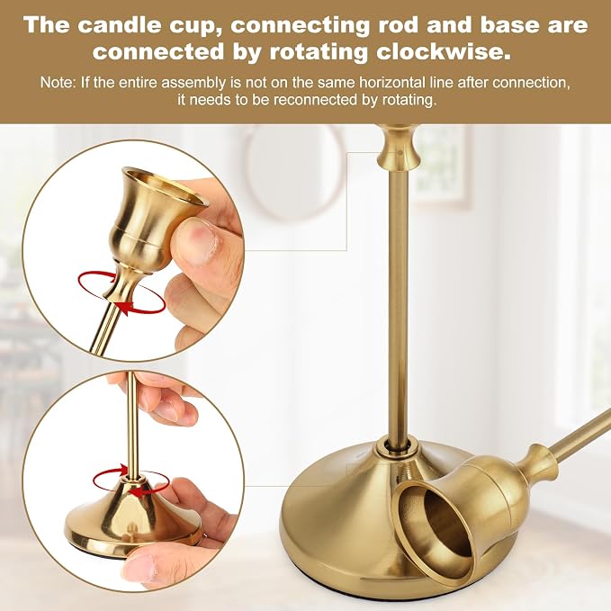 Candlestick Holders 4 Sets, Brass Gold Candle Holders - Image 3