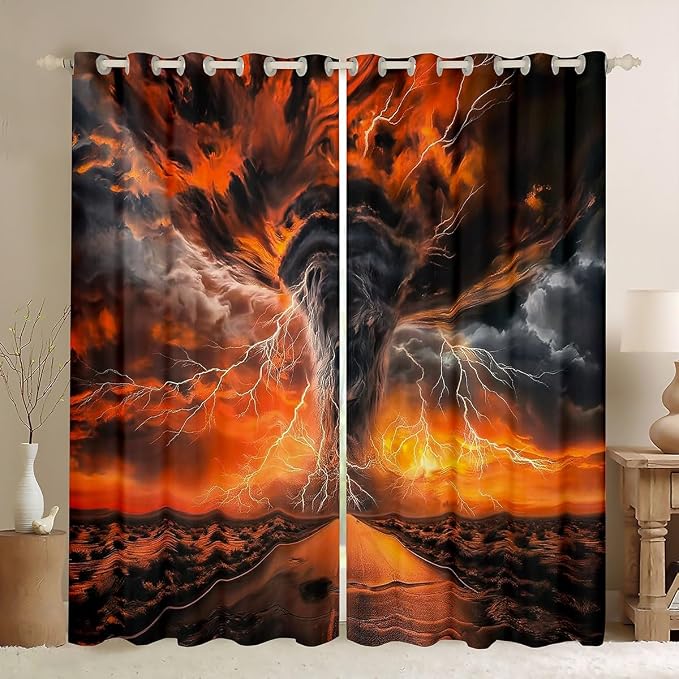 jejeloiu Orange 3D Tornado Window Drapes Natural Disaster Blackout Shades by jejeloiu