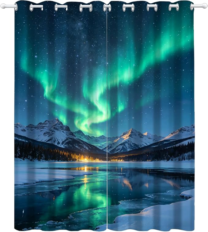 Aurora Curtain, Snow Mountain Glacier Lake Curtains - Image 3