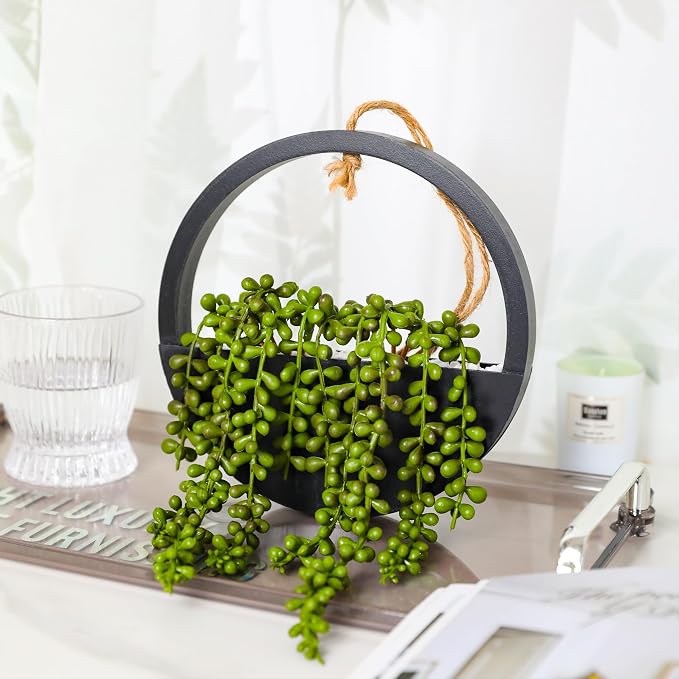 2pcs Artificial Succulents Hanging Plants 12.2'' Fake String of Pearls in Pot - Image 9