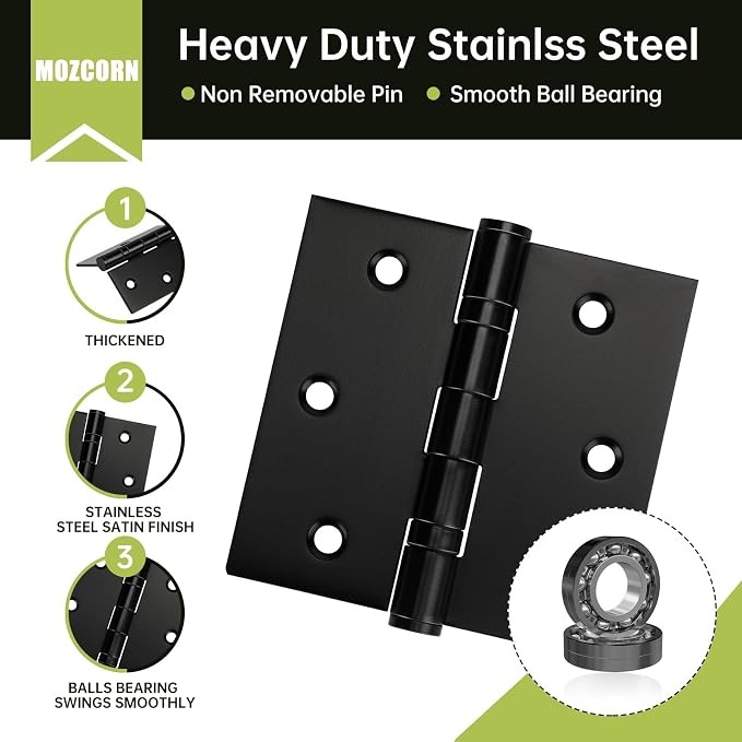6 Pack Black Door Hinges 3 x 3 Inches, Stainless Steel Ball Bearing Hinges - Image 4