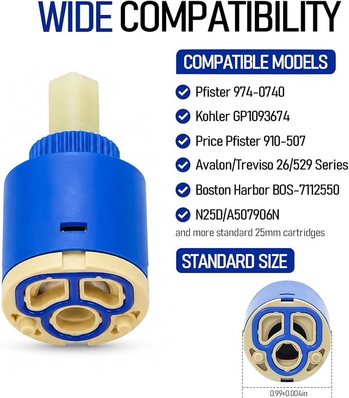 N25DW 25mm Ceramic Faucet Cartridge, - Image 3