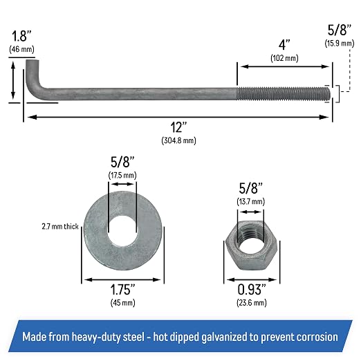5/8" x 12-inch Galvanized Threaded Anchor Bolts - Image 3