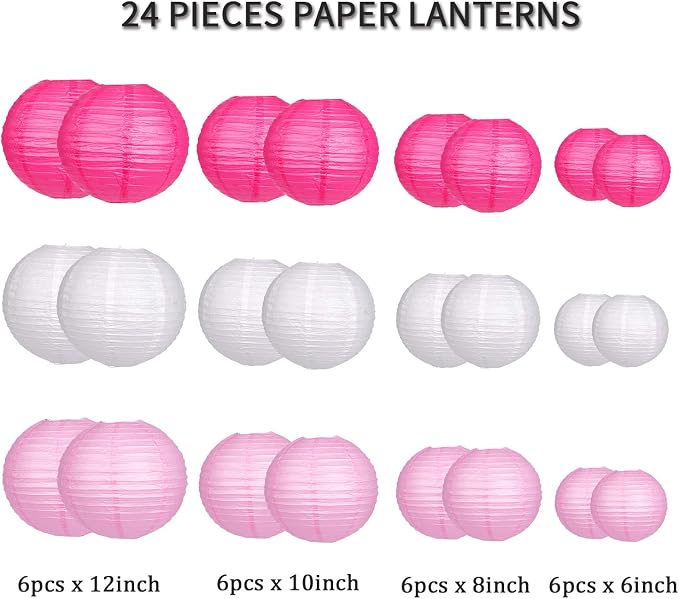 24pcs Hanging Round Paper Lanterns - Image 2