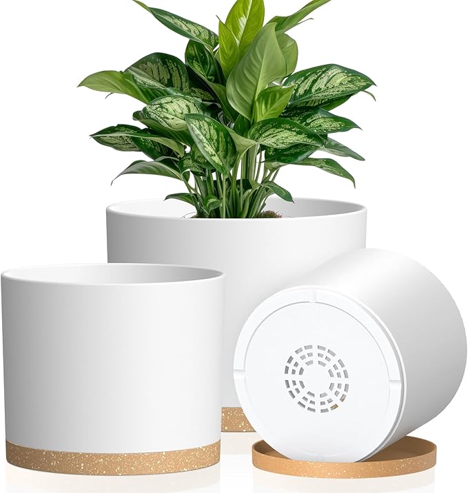Plant Pots, 10/9/8 Inch 3 Pack Cylindrical Flower Pots by KUGAZ