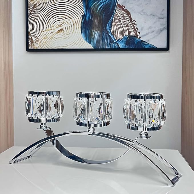 3 Arms Crystal Bowl Tealight Candelabra Votive Candle Stand, Wedding by KOLNLALA