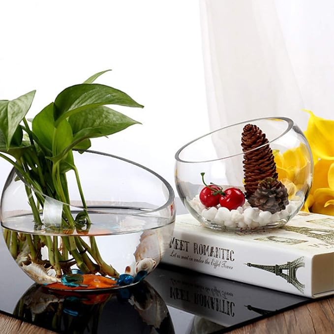 WGV Slant Cut Bowl Glass Vase Bulk, Width 11", Height 9.5", Candy Dish - Image 6
