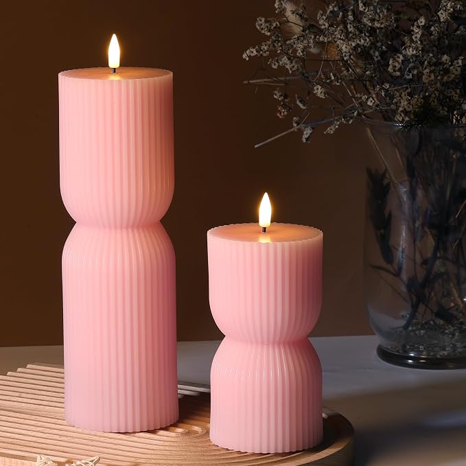 Pink Ribbed Flameless Pillar Candles - Image 7
