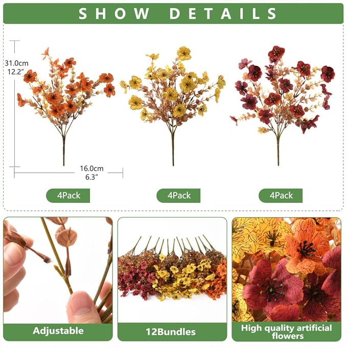 INQCMY Artificial Fake Fall Plants Flowers - Image 2