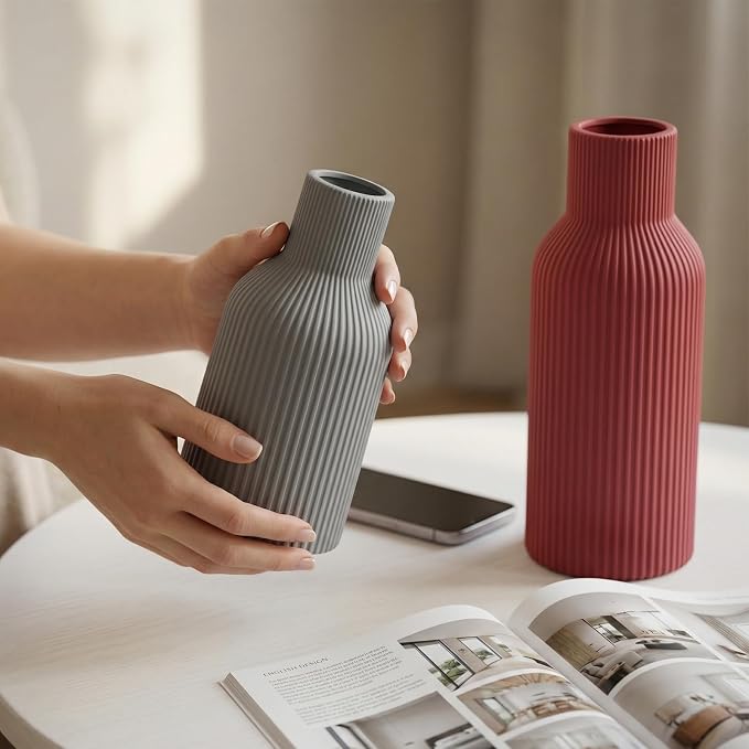 Colorful Ceramic Vases Set of 3, Matte Vertical Ribbed, Minimalist - Image 6