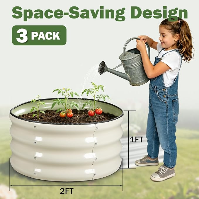 3 PCS Round Raised Garden Bed 2x2x1 ft, Metal Outdoor Planter Box Kit - Image 3