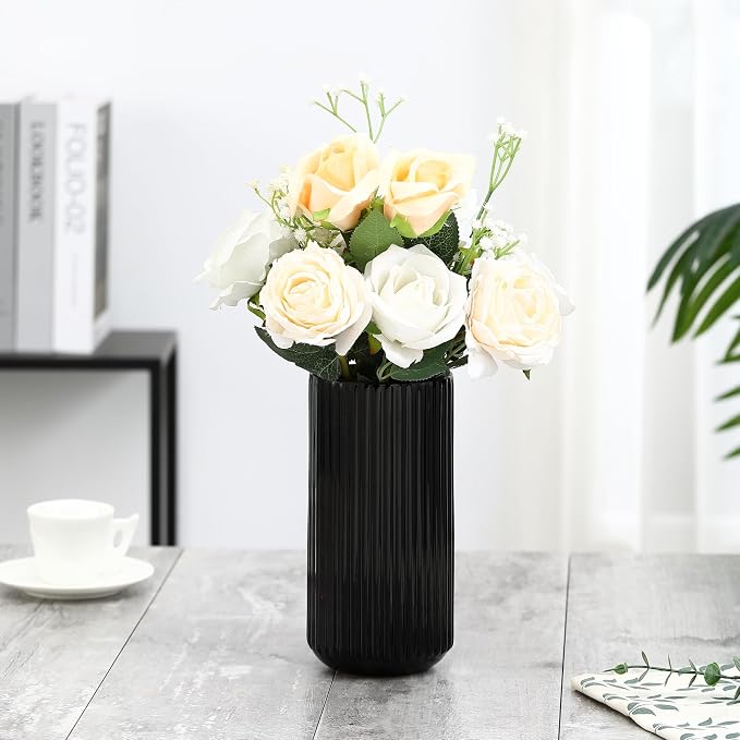 Ribbed Glass Vase, Flower Vase for Bouquet, Modern Vases for Living Room - Image 3