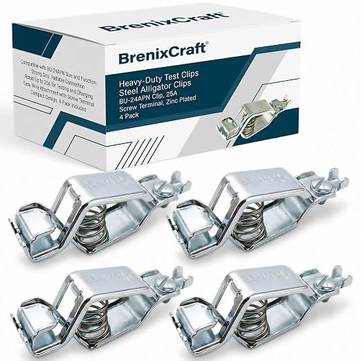 25 Amp Heavy-Duty Alligator Test Clips Electrical 4 Pack | BU-24APN Clip by BrenixCraft