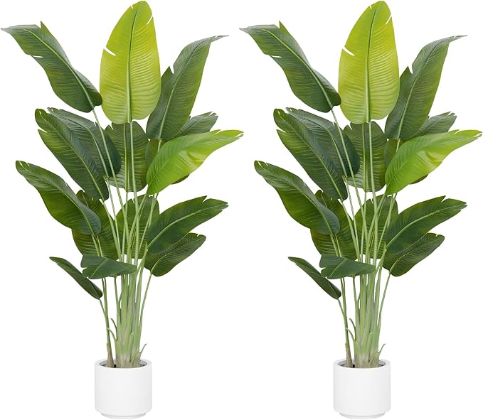Artificial Bird of Paradise Plant 6.5Ft Tall Fake Tropical Palm Tree Large Fake by ZEEOZE