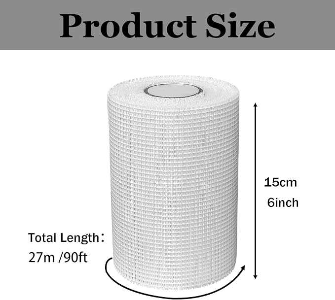Drywall Mesh Tape, 6IN X 90FT 100% Fiberglass 8 Mesh Self Adhesive | Drywall - Image 2
