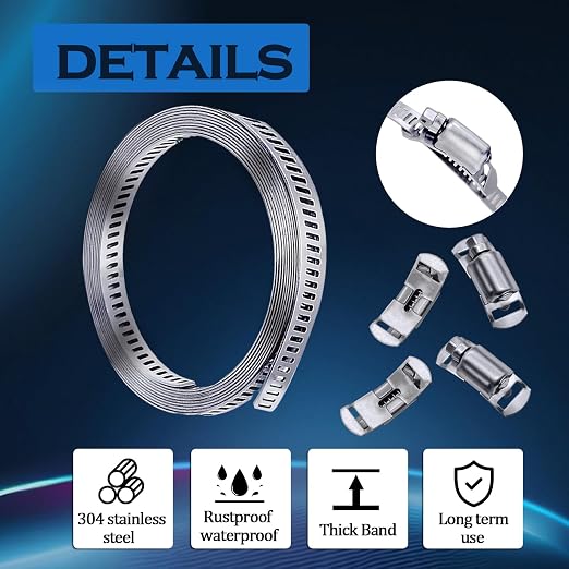 304 Stainless Steel Hose Clamp Assortment Kit, DIY 6.5FT Metal Strap + 4 - Image 5