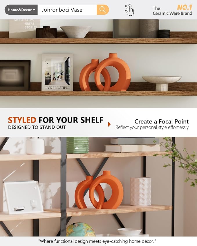 Set of 2 Orange Ceramic Vases for Home Decor Accents - Image 6