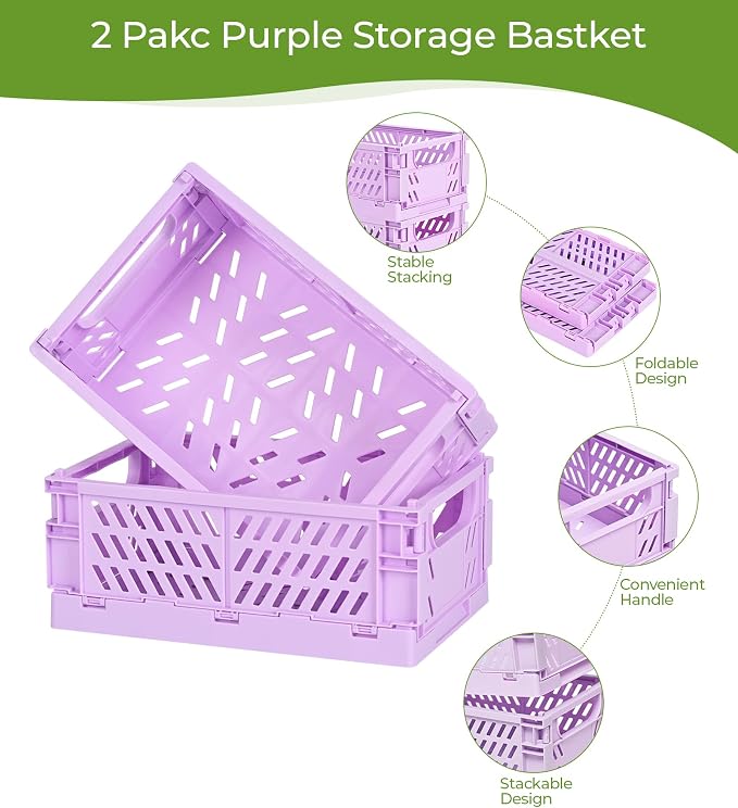 HUUSMOT 4-Pack Collapsible Plastic Storage Baskets, 9.8"x6.5"x3.8" | Pastel - Image 2