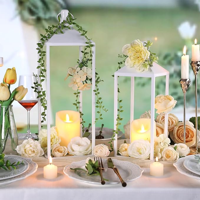 White Decorative Lantern Decor 17" 13" Set of 2 Wedding Lantern - Image 2