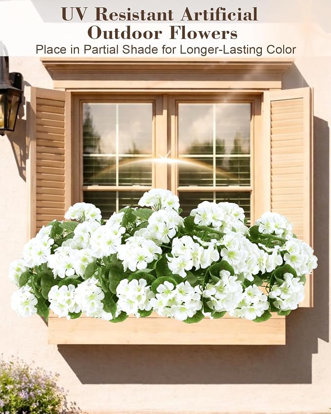 Artificial Flowers for Outdoors – 6 Bundles of UV-Resistant Artificial Geraniums - Image 3