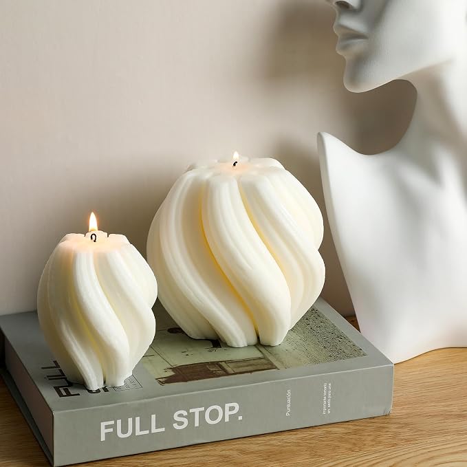 MTLEE 2 Pcs Spiral Swirl Candle Large Aesthetic Pillar Scented Soy Wax Twirl by MTLEE