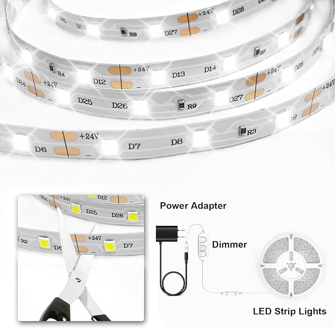 White LED Strip Lights, 25ft Dimmable 6500K Daylight, - Image 7