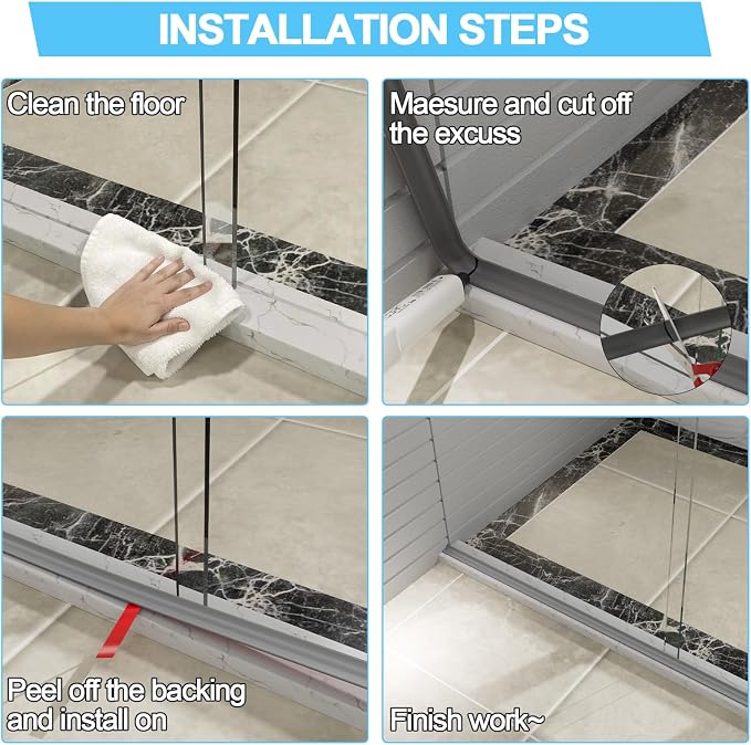 Duzzy 98 Inch Shower Threshold Water Dam Guard, Silicone Rubber Shower Door - Image 6